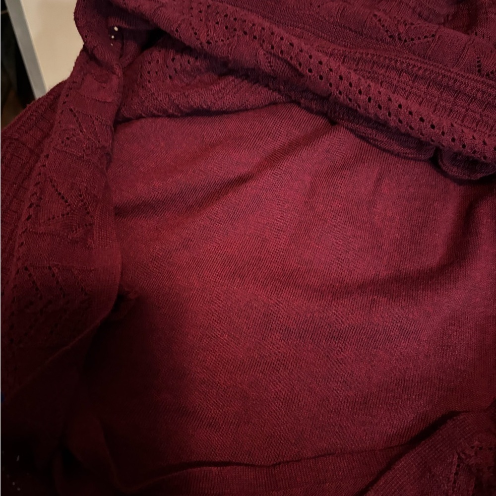 American Eagle Outfitters Maroon Pointelle Knit Sweater Dress - Picture 7 of 8